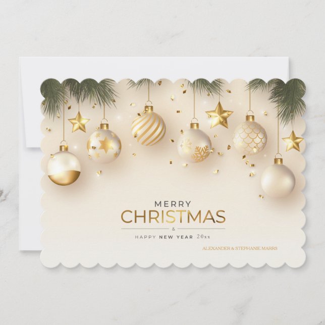 Tarjeta de vacaciones de los ornamentos de Navidad (Anverso)