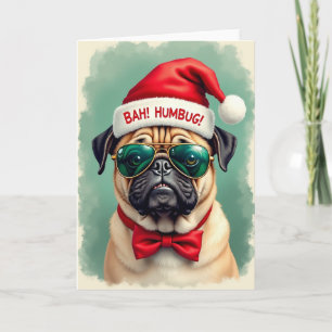 Tarjeta de vacaciones de mascota gruñona y humbug