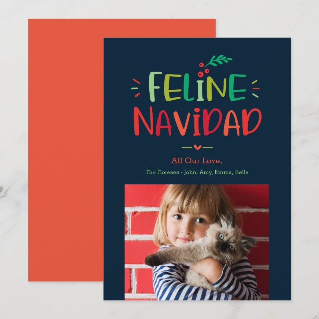 Tarjeta de vacaciones de mascotas de Navidad felin (Anverso / Reverso)