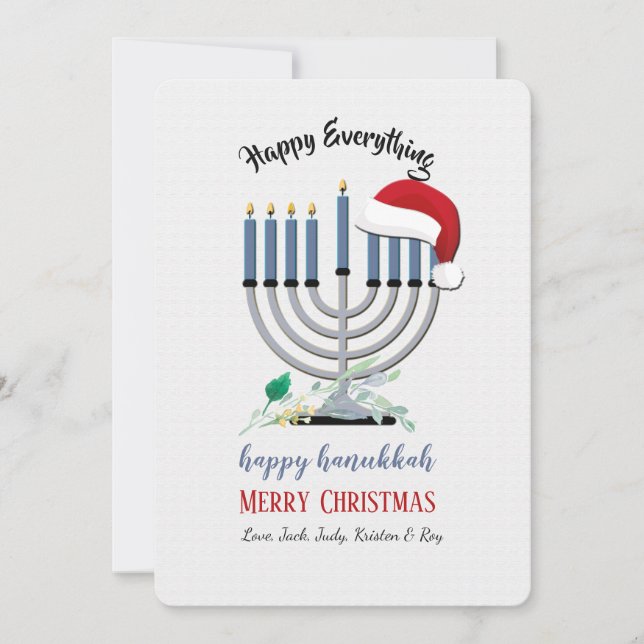 Tarjeta de vacaciones de Menorah y sombrero de San (Anverso)