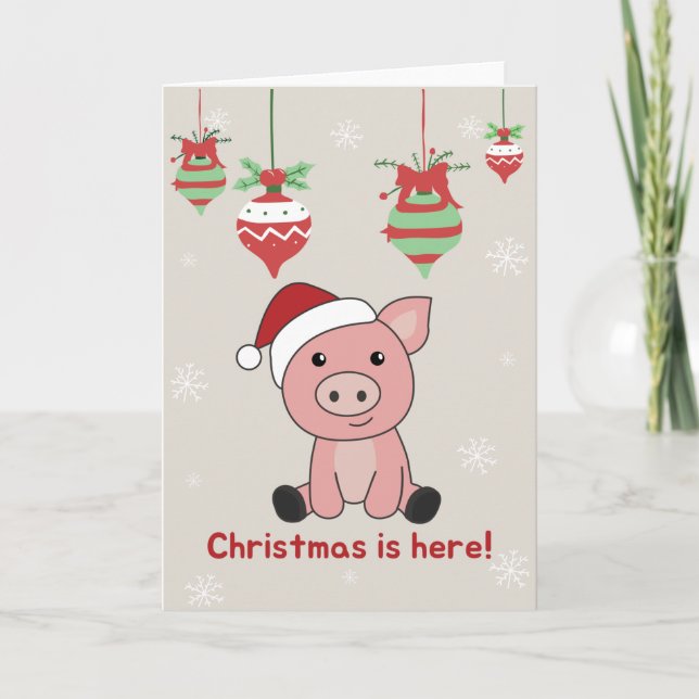 Tarjeta de vacaciones de Navidad alegre de cerdos  (Anverso)
