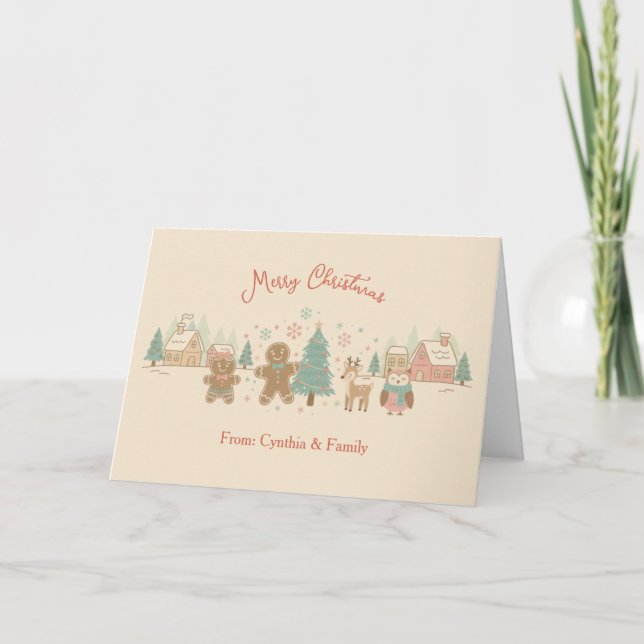 Tarjeta de vacaciones de Navidad alegre pastel rús (Anverso)