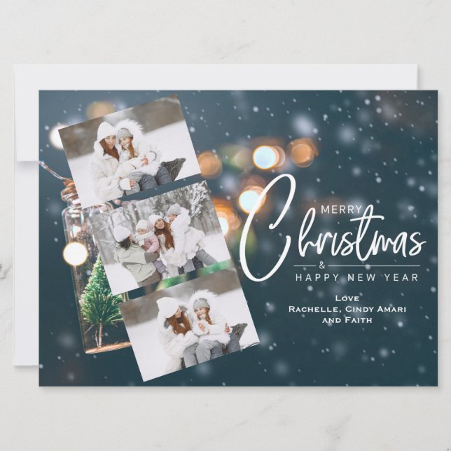Tarjeta de vacaciones de Navidad con 3 fotos (Anverso)