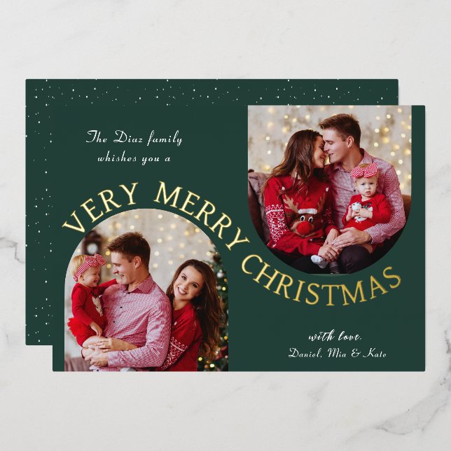 Tarjeta de vacaciones de Navidad con foto de foil  (Anverso/Reverso)