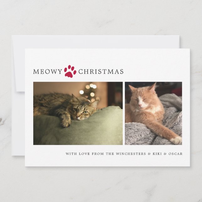 Tarjeta de vacaciones de Navidad con foto Meowy Ch (Anverso)