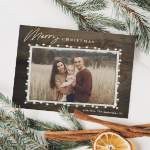 Tarjeta de vacaciones de Navidad con luces rústica