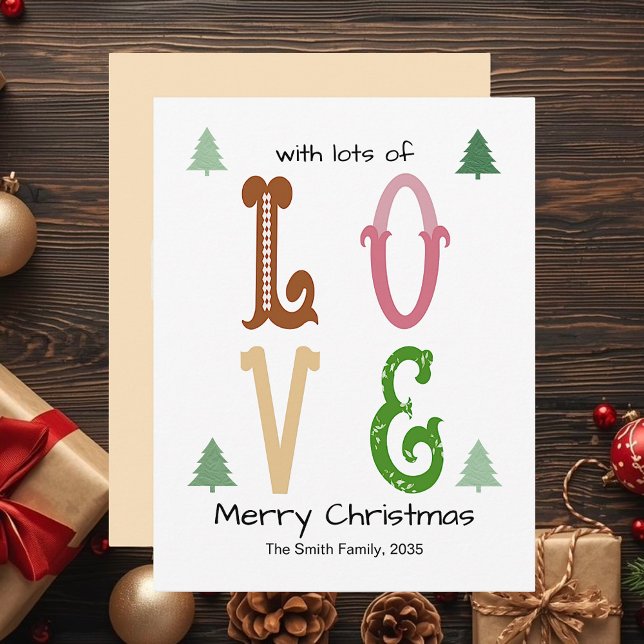 Tarjeta de vacaciones de Navidad con tipografía mo (Christmas Love Modern Typography Flat Holiday Card )