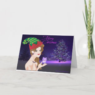 Tarjeta de vacaciones de Navidad de elfos mágicos