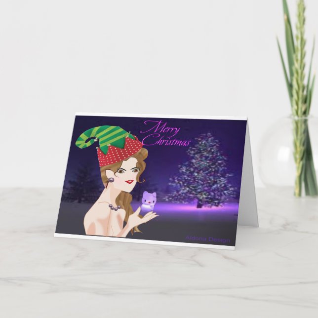 Tarjeta de vacaciones de Navidad de elfos mágicos (Anverso)