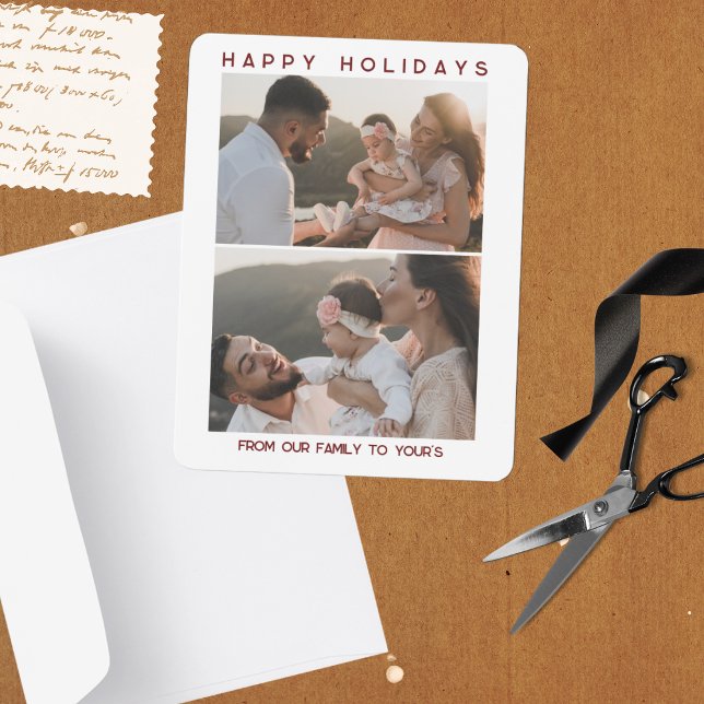 Tarjeta de vacaciones de Navidad de la familia roj (Family Christmas Cards Holiday Custom Template)