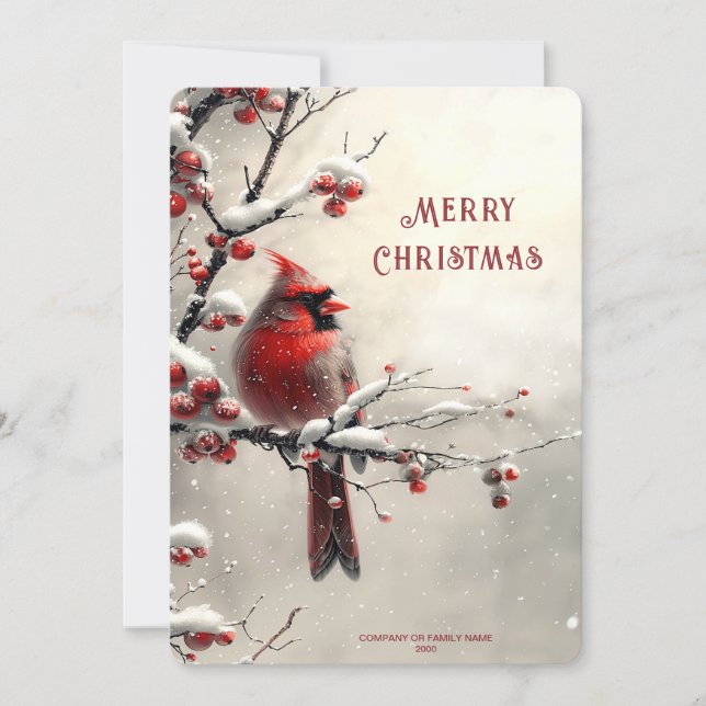 Tarjeta de vacaciones de Navidad del cardenal rojo (Anverso)