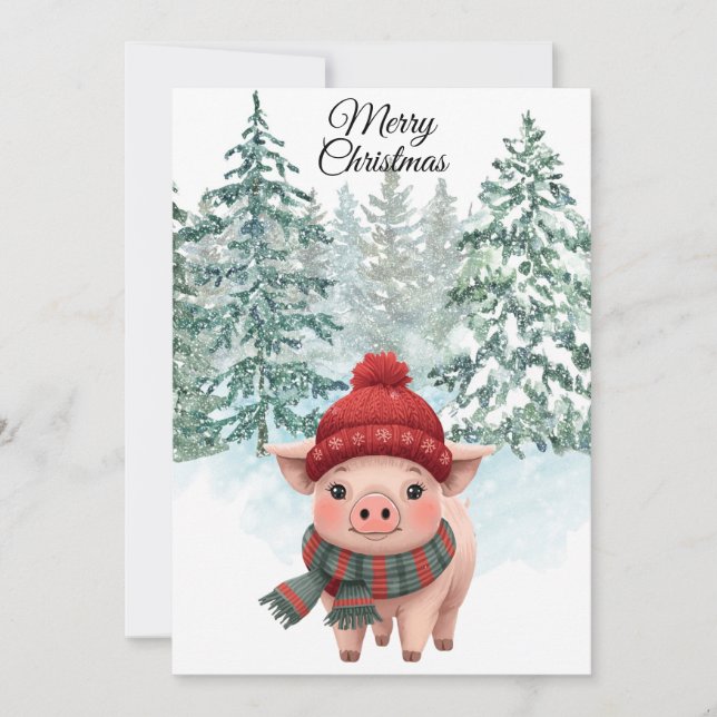 Tarjeta de vacaciones de Navidad del cerdo (Anverso)