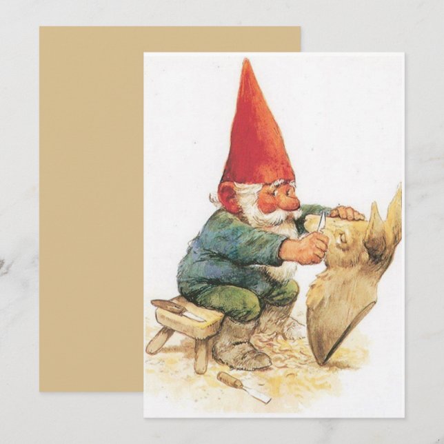 Tarjeta de vacaciones de Navidad Gnome Vintage (Anverso / Reverso)
