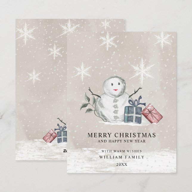 Tarjeta de vacaciones de Navidad minimalista feliz (Anverso / Reverso)