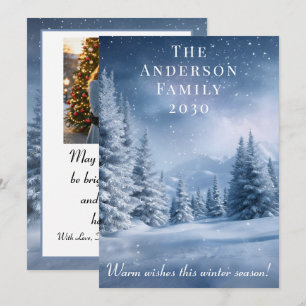 Tarjeta de vacaciones de Navidad plana azul