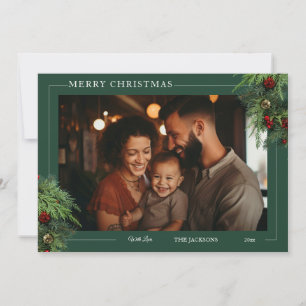 Tarjeta de vacaciones de Navidad plana con verde c