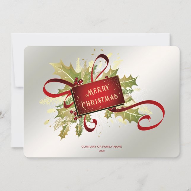 Tarjeta de vacaciones de Navidad roja moderna (Anverso)