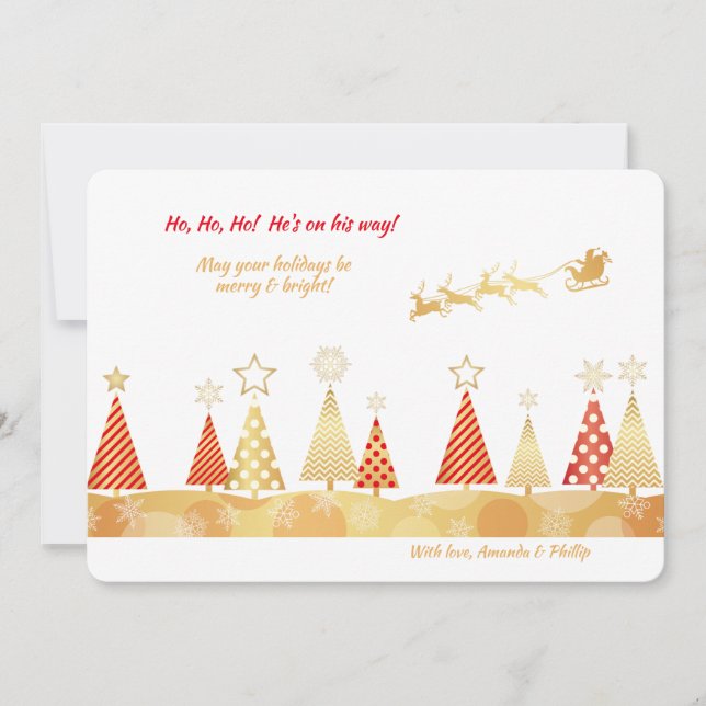 Tarjeta de vacaciones de Navidad roja y dorada (Anverso)
