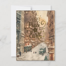 Tarjeta de vacaciones de Navidad vintage Paz en la