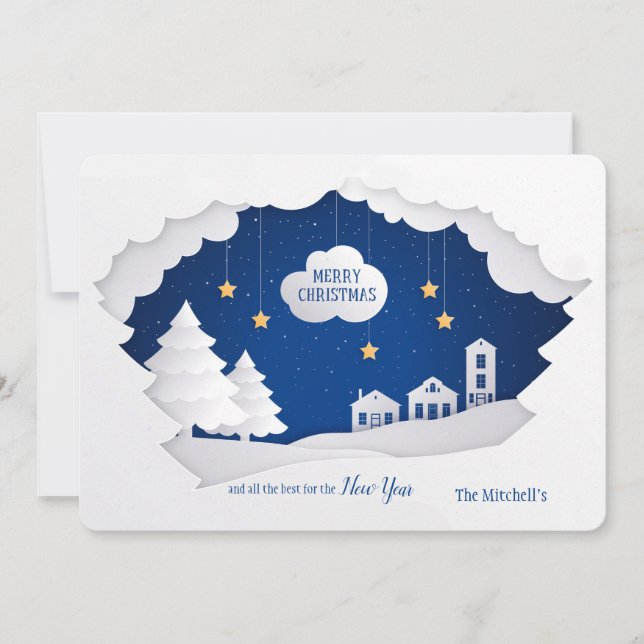 Tarjeta de vacaciones de Navidades blancos (Anverso)