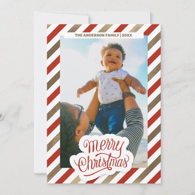 Tarjeta de vacaciones de Navidades de fotos rojas  (Anverso)