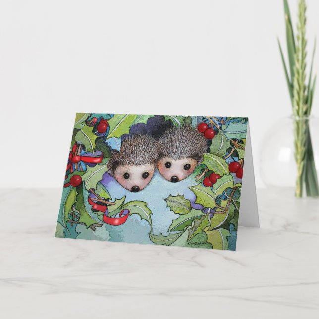 Tarjeta de vacaciones de Navidades de Hedgehogs (Anverso)