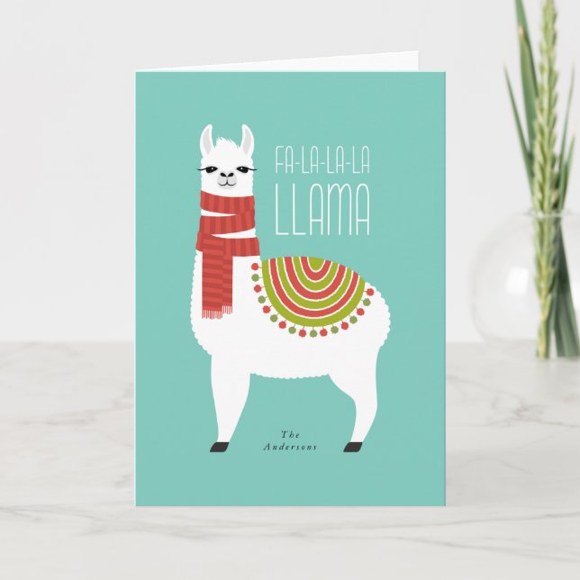 Tarjeta de vacaciones de Navidades de Llama (Anverso)