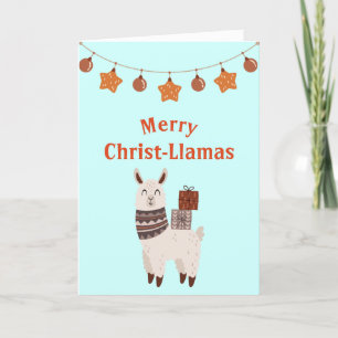 Tarjeta de vacaciones de Navidades de Llama Cute