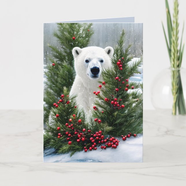 Tarjeta de vacaciones de Navidades de osito polar  (Anverso)