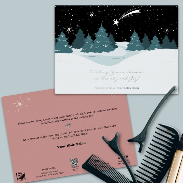 Tarjeta de vacaciones de Navidades de Relieve meta (Shooting Star & Forest Foil Christmas Holiday Card)