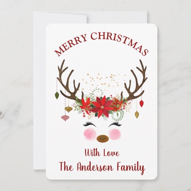 Tarjeta de vacaciones de Navidades de renos trilla (Anverso)