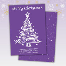 Tarjeta de vacaciones de Navidades morados y blanc