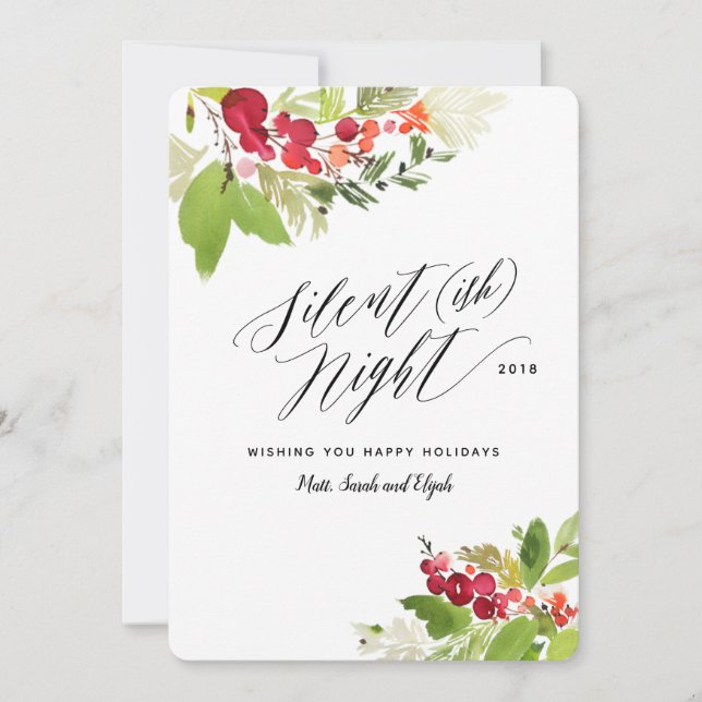 Tarjeta de vacaciones de Navidades nocturnos silen (Anverso)