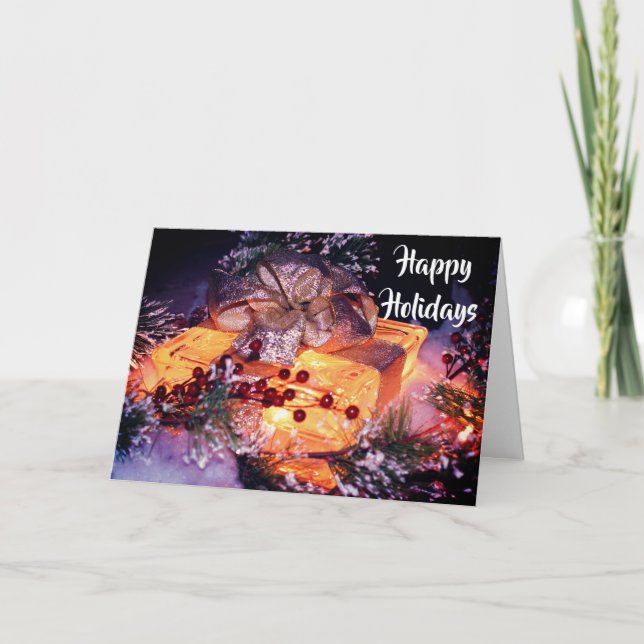 Tarjeta de vacaciones de Navidades presentes brill (Anverso)