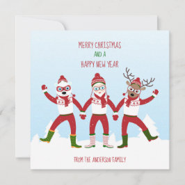 Tarjeta de vacaciones de navidades Santa y amigos