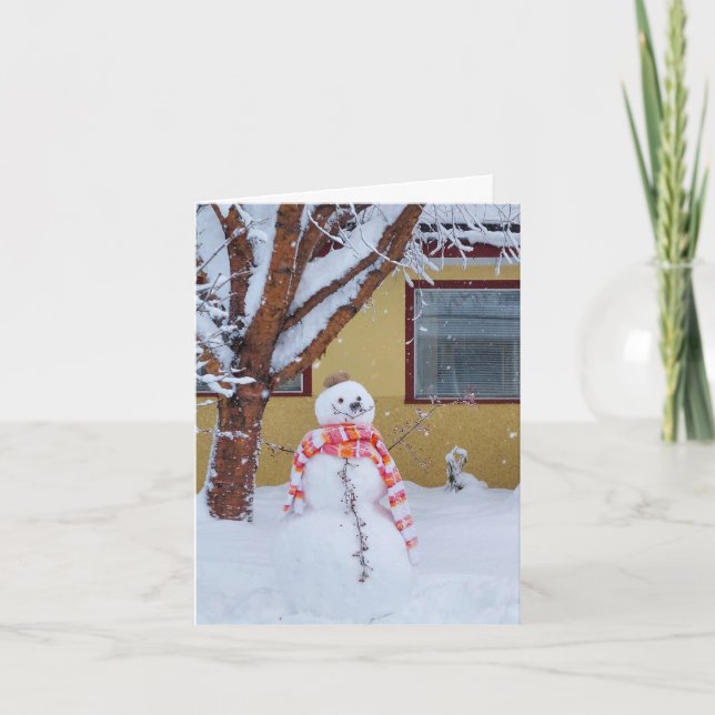 Tarjeta de vacaciones de Navidades Snowman con ver (Anverso)