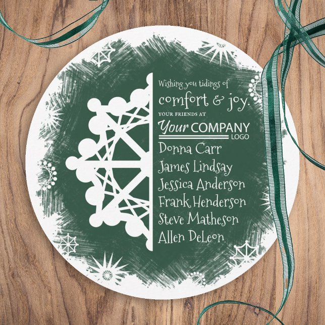 Tarjeta de vacaciones de negocios Pine Green, Borg (forest green hunter green company holiday card, green business logo christmas greeting card )