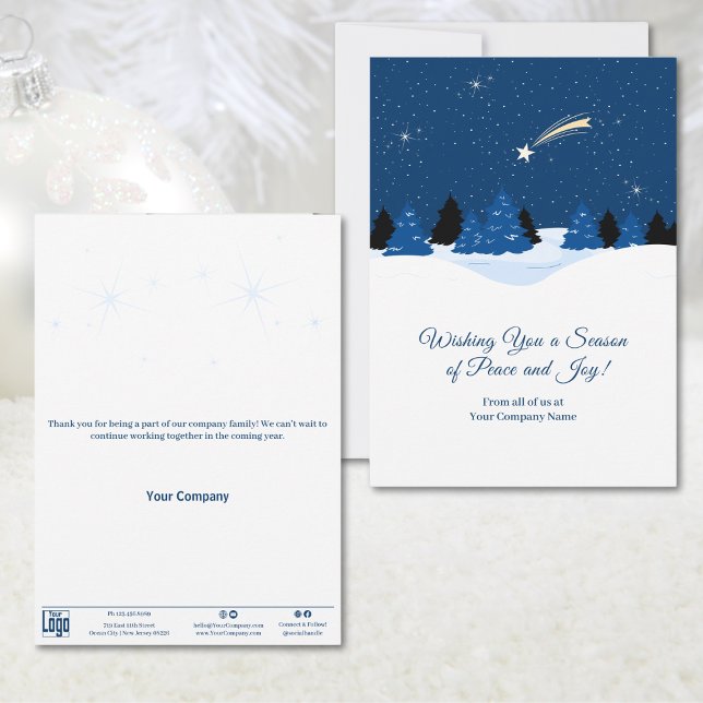 Tarjeta de vacaciones de negocios Star Winterscape (Shooting Star Winterscape Business Holiday Card)