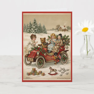 Tarjeta de vacaciones de niños victorianos con coc