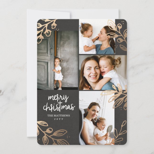 Tarjeta de vacaciones de oro para 4 fotos (Anverso)