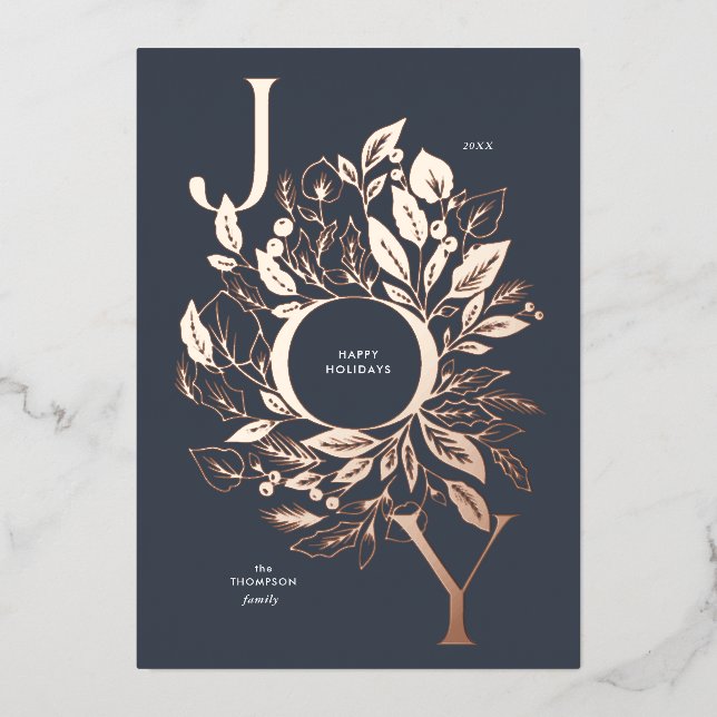 Tarjeta de vacaciones de oro Rosa "Shimmery Botani (Anverso)