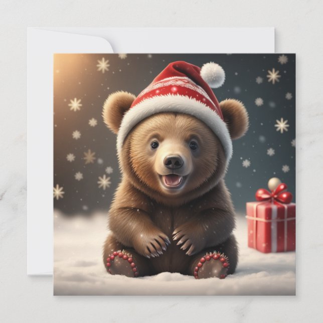 Tarjeta de vacaciones de oso lindo navidad (Anverso)
