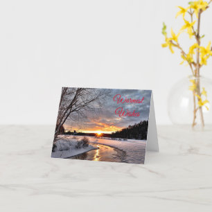 Tarjeta de vacaciones de paisaje invernal con esce
