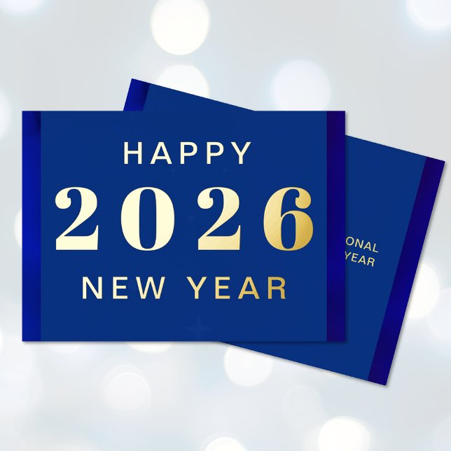 Tarjeta de vacaciones de papel de aluminio con tex (Happy New Year Custom Text Foil Holiday Card (front and back))