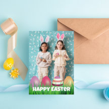 Tarjeta de vacaciones de Pascua con foto de guión 
