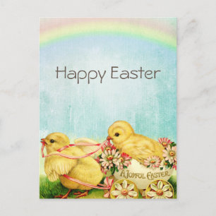 Tarjeta de vacaciones de Pascua de pollitos retro 