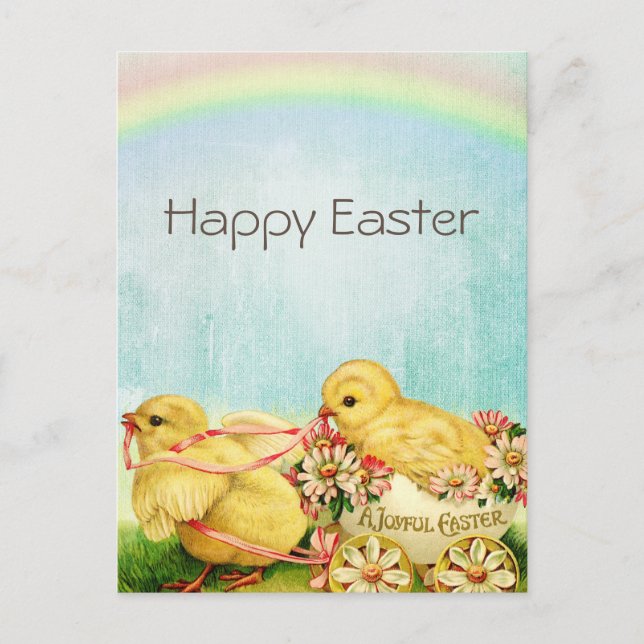 Tarjeta de vacaciones de Pascua de pollitos retro  (Anverso)