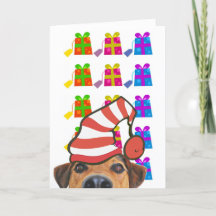 Tarjeta de vacaciones de perro lindo con sombrero 