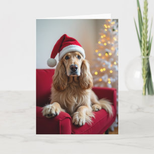 Tarjeta de vacaciones de perro Santa adorable
