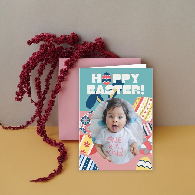 Tarjeta de vacaciones de Personalizado de Huevo de (Cute Easter Egg Custom Photo Holiday Card)